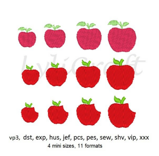 3 Designs, Mini Apple Embroidery Design, Small Apple Machine Embroidery Designs, Fruit Embroidery, School Embroidery, Kitchen Embroidery, Instant Download.