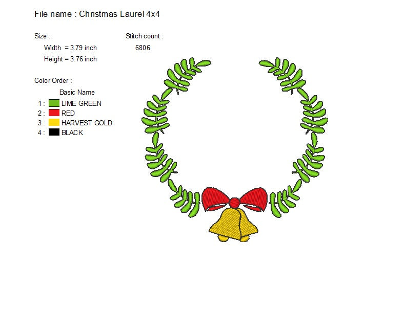 Christmas Bell Laurel Sketch embroidery design for instant download.