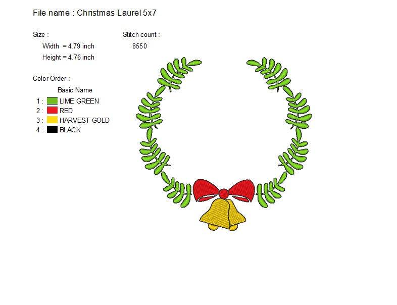 Christmas Bell Laurel Sketch embroidery design for instant download.