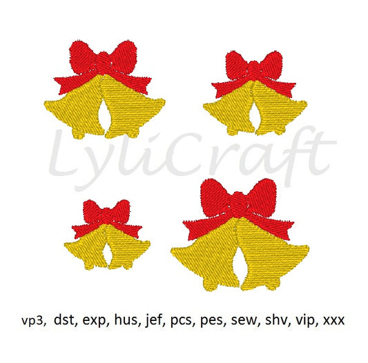 Mini Christmas Bell Embroidery Design, Mini Bow Bell Embroidery Designs, Bow Bell Machine Embroidery, Bow Bell Fill Stitch, Embroidery Bow Bell