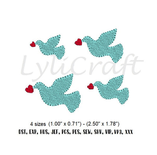 Mini Dove embroidery design, small dove machine embroidery designs, bird embroidery, peace embroider, valentine embroidery design, instant download
