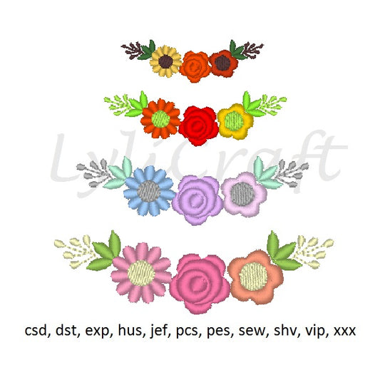 Mini Flower Embroidery Design, Mini Embroidery Designs, Flower Border Embroidery Design, Flower Embroidery Design, Floral Machine Embroidery Instant Download