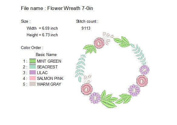 Flower wreath embroidery design, floral wreath embroidery designs, flower machine embroidery design, monogram flower wreath design, Instant Download.