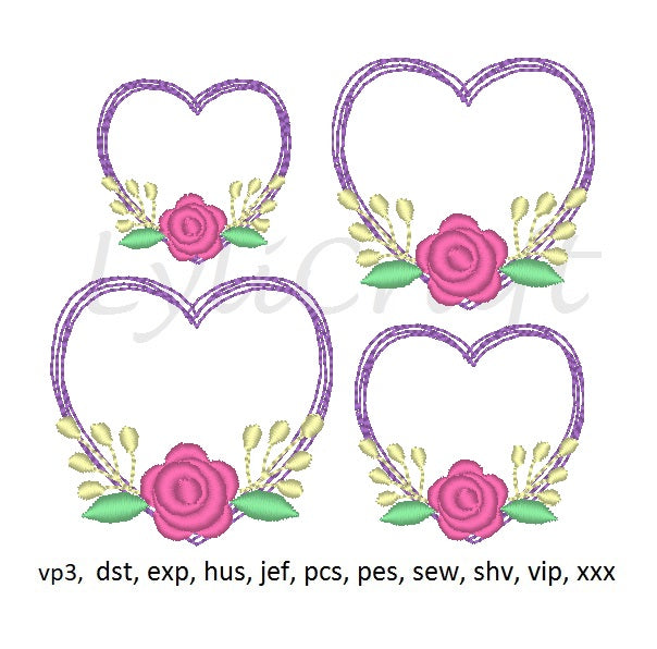 Mini Love Wreath Floral Frame Machine Embroidery Design, Machine Embroidery Design Small Floral Heart, Small Floral Embroidery Design, Valentine Design