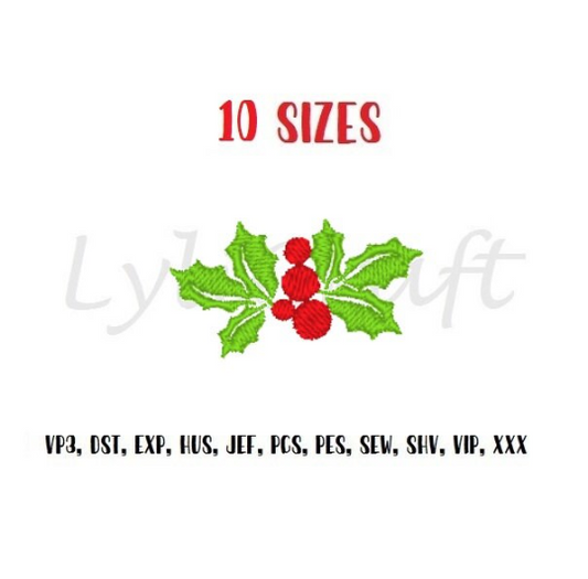 Mini holly berry embroidery design, small holly berry machine embroidery designs, Christmas embroidery, Holiday embroidery design