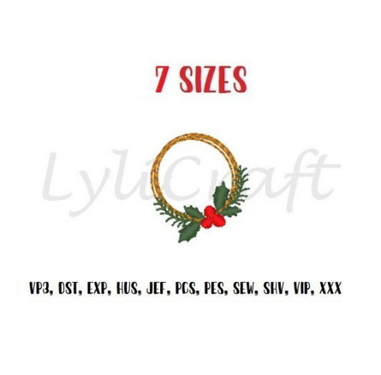 Mini Christmas Wreath Embroidery Design, Small Christmas Wreath Machine Embroidery Design, Holly Berry Wreath Embroidery, Frame Embroidery