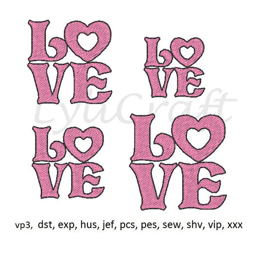 Mini LOVE Word Valentine Machine Embroidery Design, Love Embroidery Designs, Valentine Machine Embroidery, Small Love Embroidery