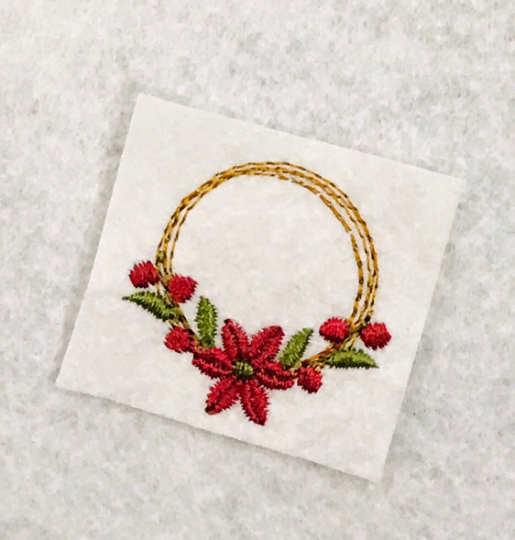 Mini poinsettia wreath embroidery design, small poinsettia machine embroidery designs, Christmas embroidery, holiday embroidery design