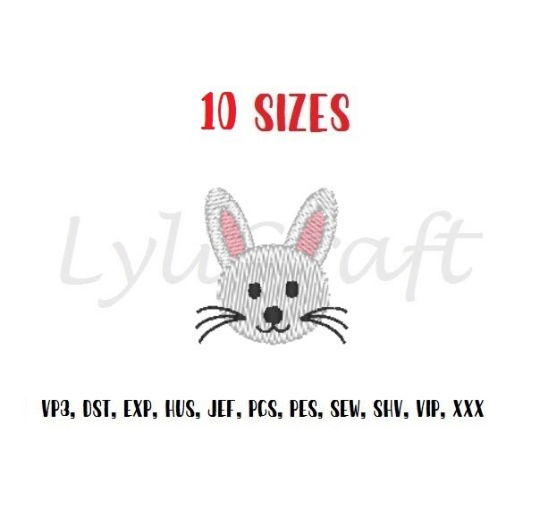 Rabbit face embroidery design