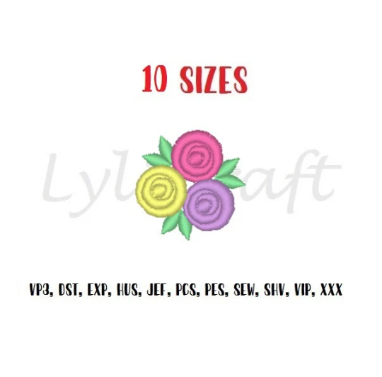 Mini Rose Embroidery Design, Small Rose Machine Embroidery Designs, Flower Embroidery, Floral Embroidery, Spring Embroidery, Baby Embroidery, Instant Download