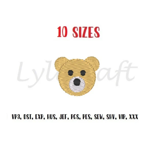 Teddy Bear Face Embroidery Design