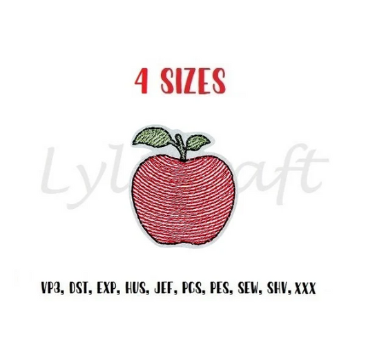 Apple Sketch Stitch Embroidery Design, Small Mini Apple Machine Embroidery Designs, Low Density, Quick Stitch, Back To School Embroidery, Instant Download.