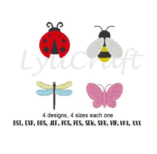 Mini Bee Embroidery, Small Ladybug Embroidery, Mini Dragonfly Embroidery, Small Butterfly Embroidery, Spring Machine Embroidery Designs Set, Instant Download