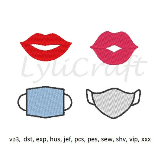 Mini Lips Embroidery, Small Mask Embroidery, Mini Smile Embroidery, Small Kiss Embroidery, Machine Embroidery Designs Set, Instant Download.
