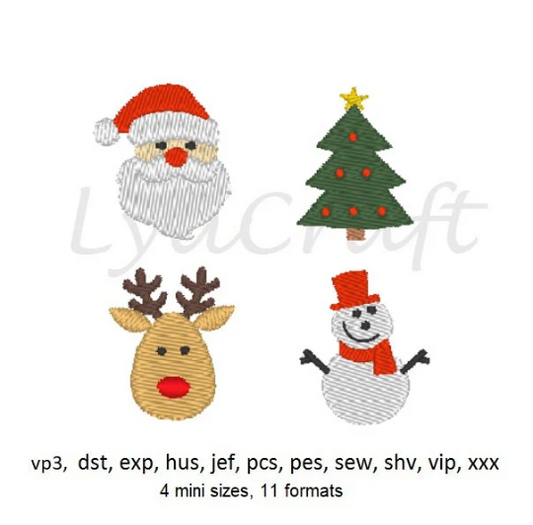 Mini Santa Claus Embroidery, Small Christmas Tree Embroidery, Mini Deer Embroidery, Small Snowman Embroidery, Machine Embroidery Designs Set