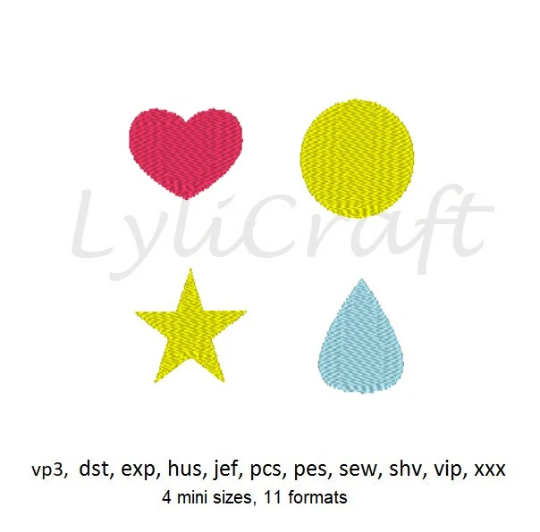 Round, Heart, Star, Water Drop Embroidery Design